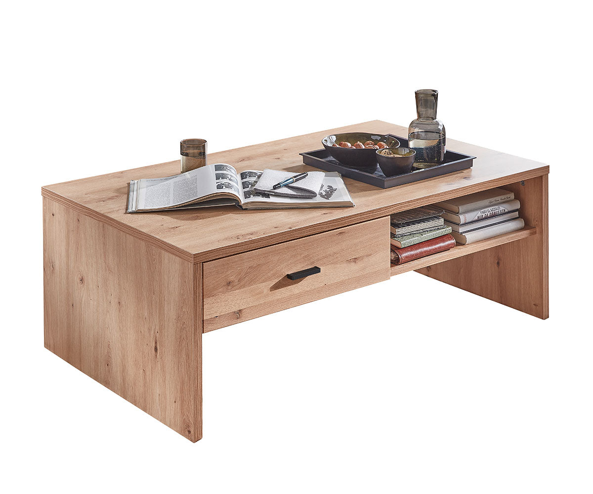 Sonos II 6-teiliges Wohnzimmer Komplettset 2 inkl. LED-Beleuchtung Altesche Bianco Massiv / Mattschwarz