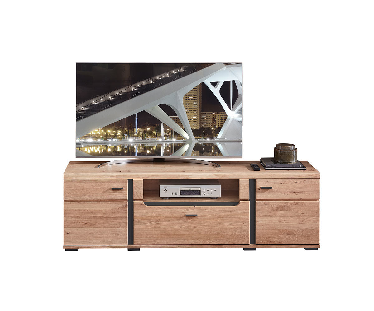 Sonos II 6-teiliges Wohnzimmer Komplettset inkl. LED-Beleuchtung Altesche Bianco Massiv / Mattschwarz