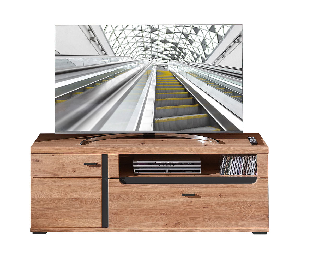 Sonos II 6-teiliges Wohnzimmer Komplettset 2 inkl. LED-Beleuchtung Altesche Bianco Massiv / Mattschwarz