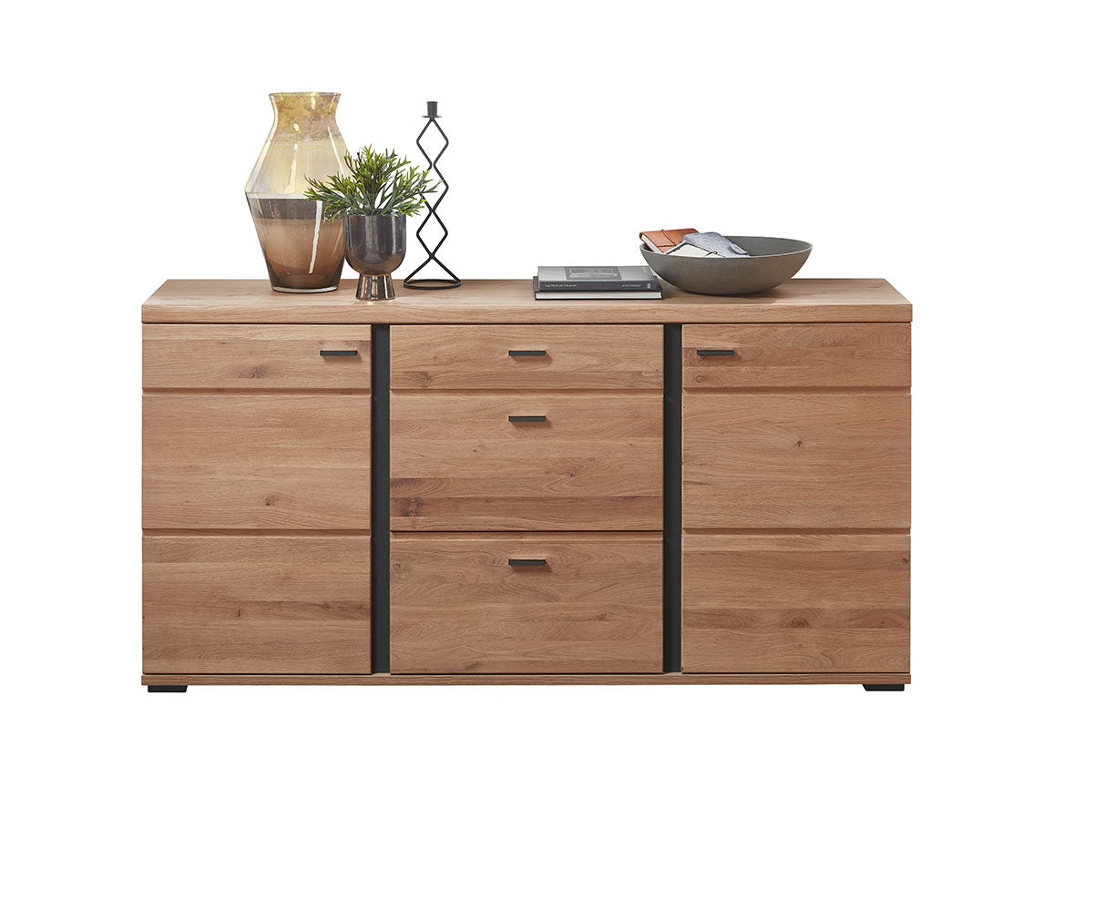 Sonos II 6-teiliges Wohnzimmer Komplettset 2 inkl. LED-Beleuchtung Altesche Bianco Massiv / Mattschwarz