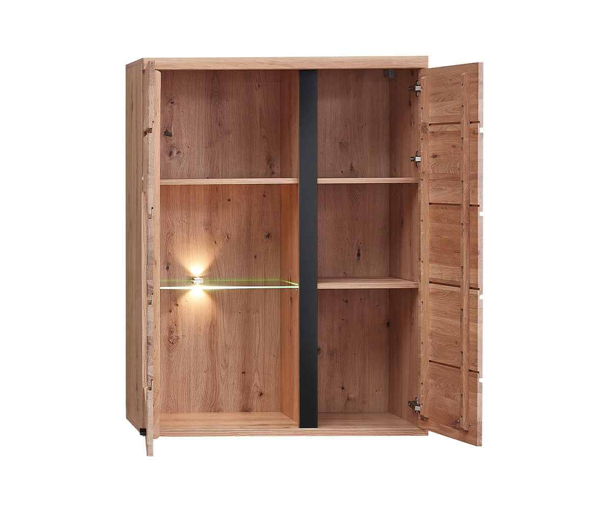 Sonos II Hängevitrine inkl. LED-Beleuchtung Altesche Bianco Massiv / Mattschwarz