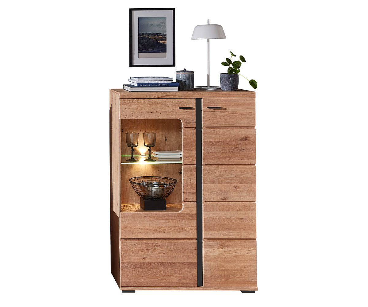 Sonos II 6-teiliges Wohnzimmer Komplettset 2 inkl. LED-Beleuchtung Altesche Bianco Massiv / Mattschwarz
