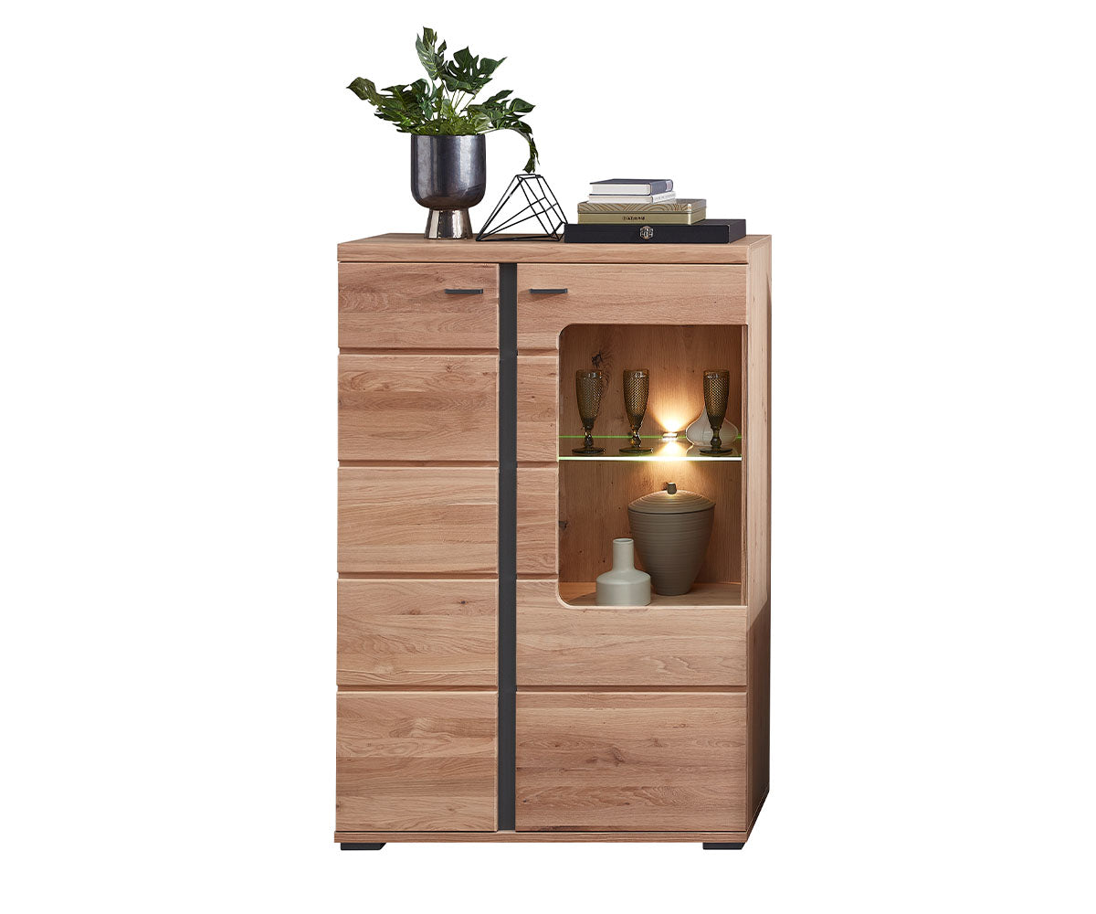 Sonos II 6-teiliges Wohnzimmer Komplettset inkl. LED-Beleuchtung Altesche Bianco Massiv / Mattschwarz