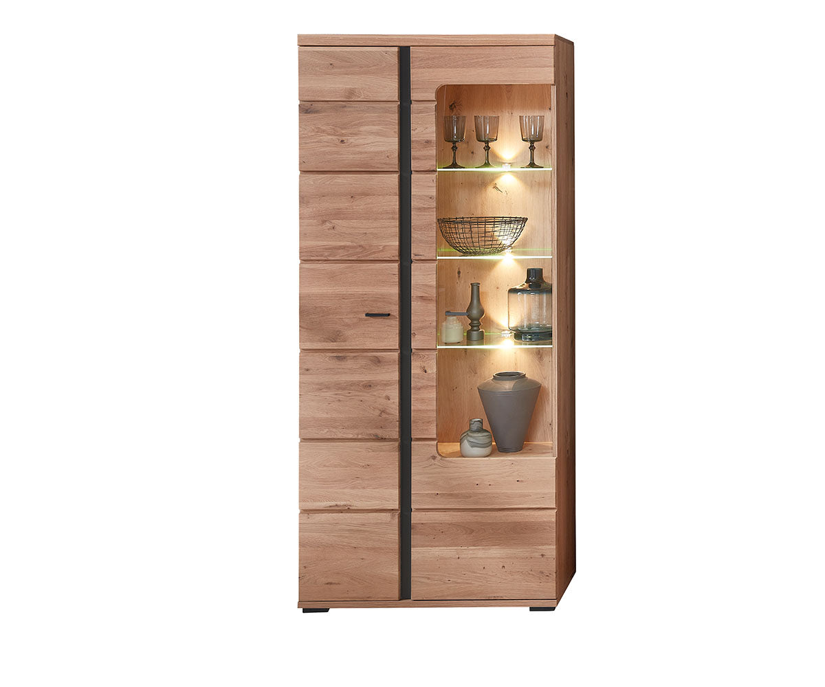 Sonos II 6-teiliges Wohnzimmer Komplettset 2 inkl. LED-Beleuchtung Altesche Bianco Massiv / Mattschwarz