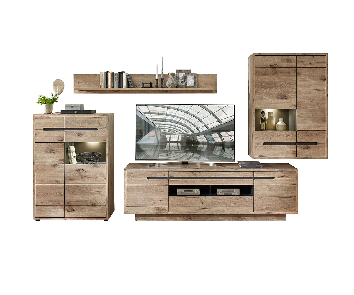 Bellano 4-teilige Wohnwand inkl. LED-Beleuchtung Viking Eiche Natur