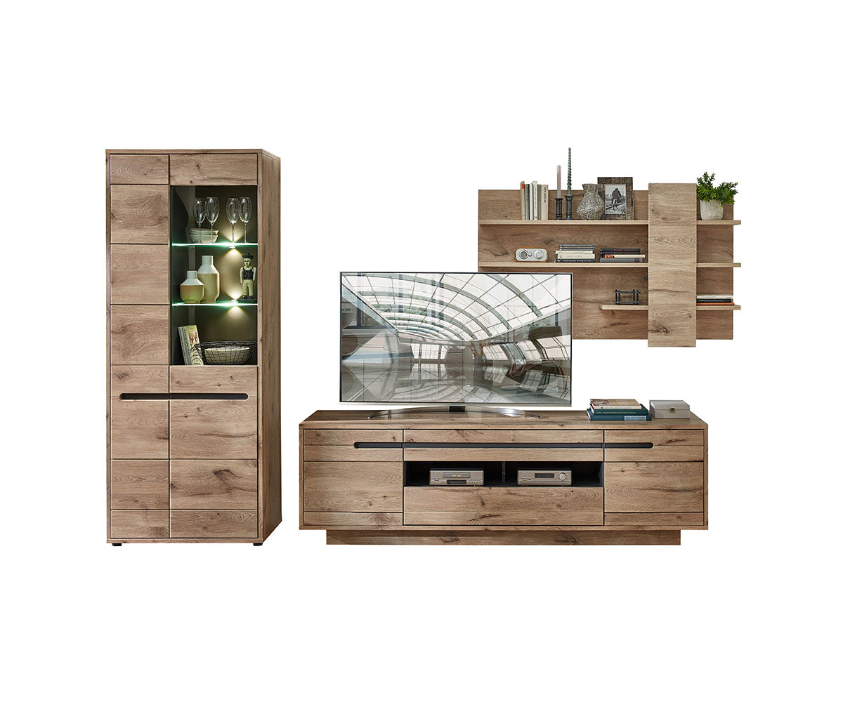 Bellano 3-teilige Wohnwand inkl. LED-Beleuchtung Viking Eiche Natur