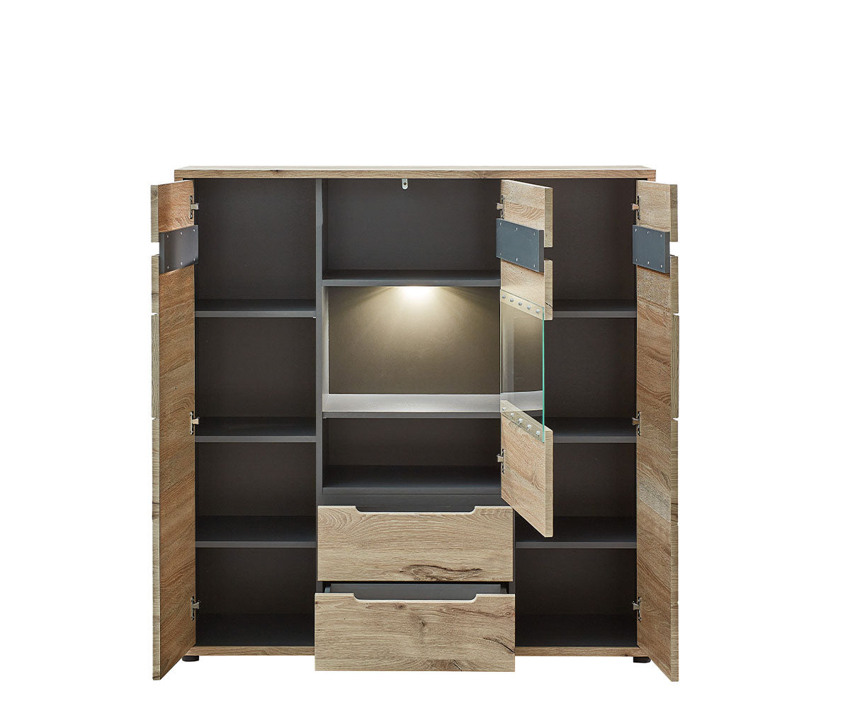Bellano Highboard inkl. LED-Beleuchtung Viking Eiche Natur