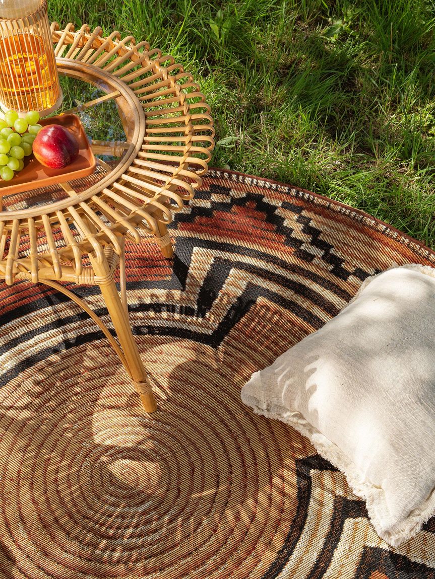In- & Outdoor Teppich Artis Ø 160 cm rund Beige / Kupfer