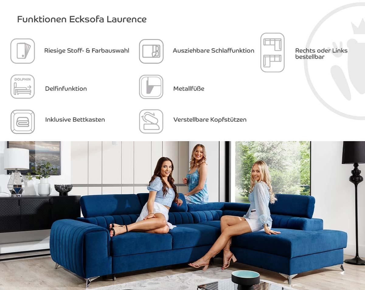 Laurence Ecksofa 278 x 205 cm Dunkelgrau (Webstoff - Paros)