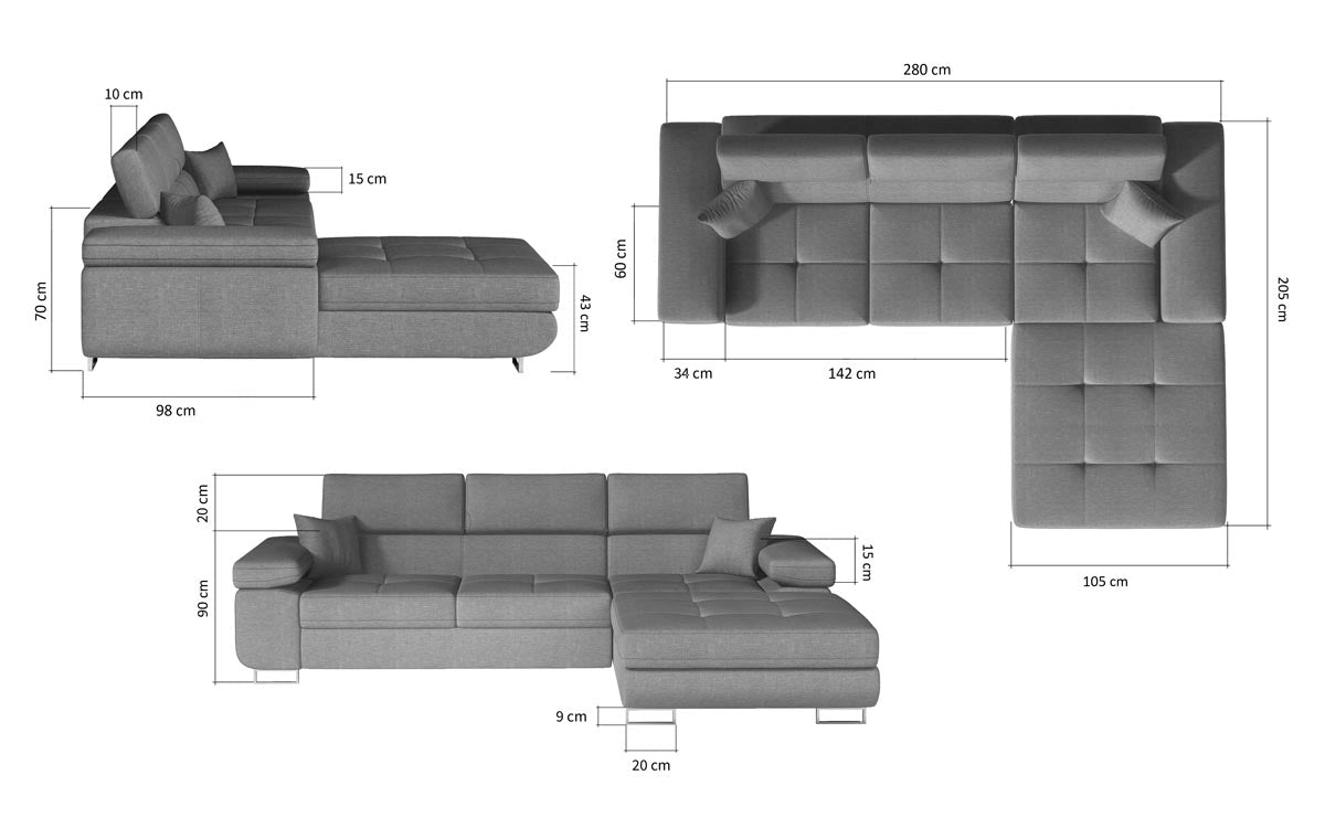 Armando Ecksofa 280 x 205 cm Grau (Webstoff - Sawana)