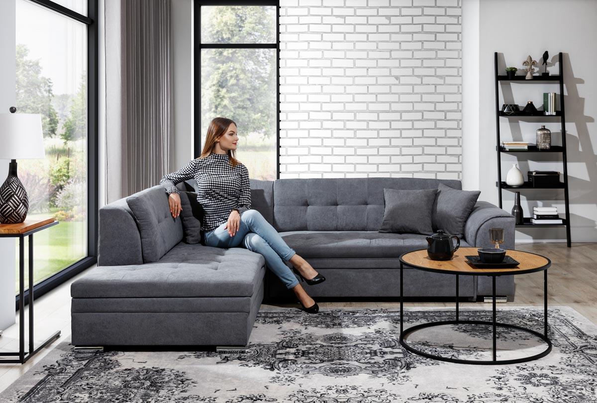 Pieretta Ecksofa Ausführung Links 260 x 205 cm Dunkelgrau / Weiß (Webstoff / Kunstleder)