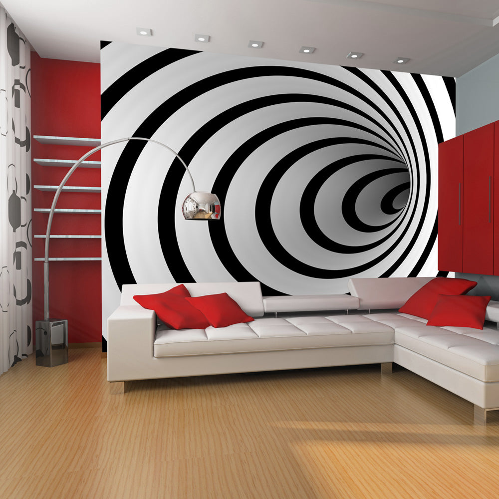 Fototapete - Schwarz-weißer Tunnel in 3D