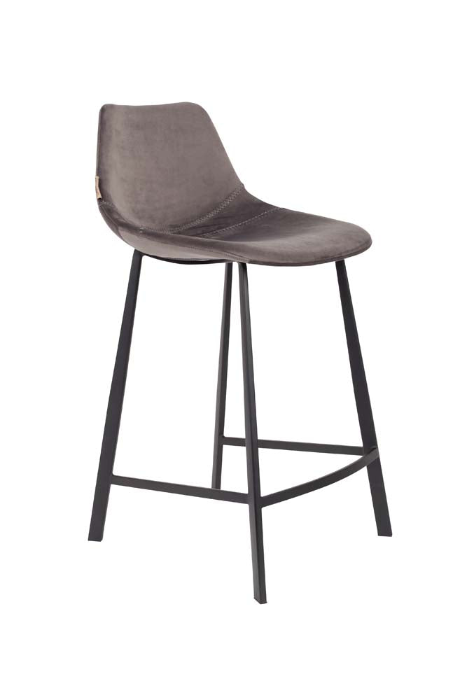 Franky 2-er Set Barhocker klein mit Samtbezug Grau