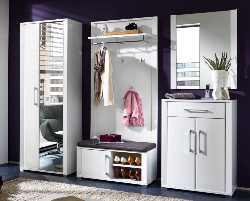GO Garderobenschrank Dielenschrank Garderobe Flurgaderobe Weiß Hochglanz