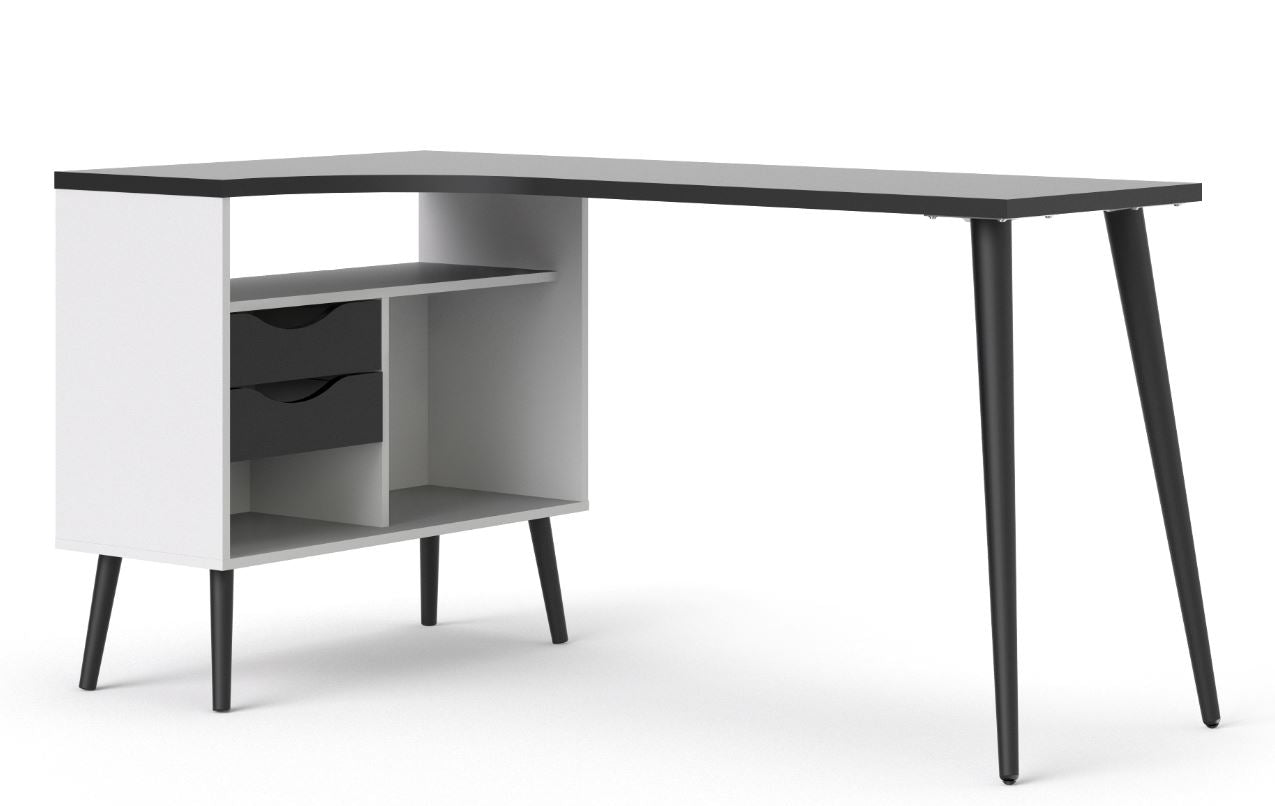 Oslo Eckschreibtisch 145 x 80 cm Winkeltisch Weiß / Schwarz