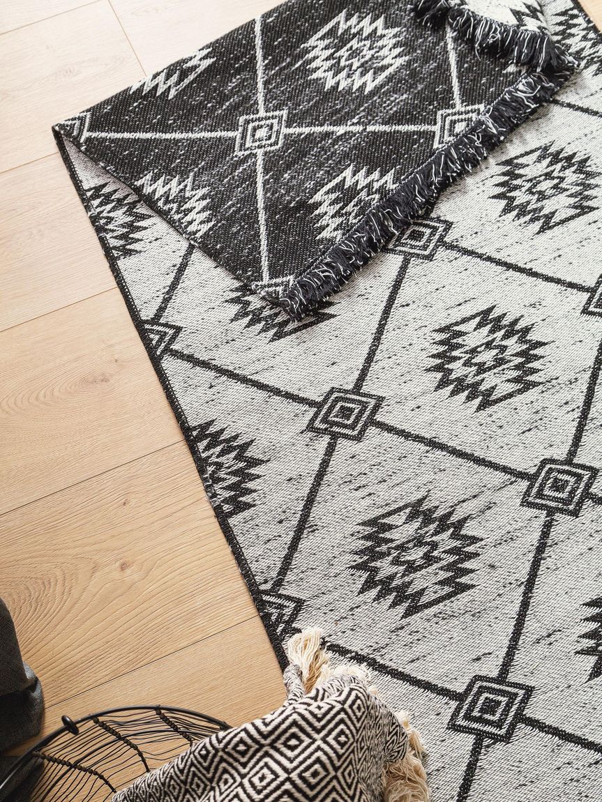 Teppich Läufer aus recyceltem Material Vigo 80x240 cm Beige / Schwarz