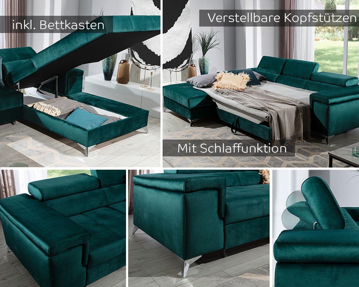 Ricardo Ecksofa 280 x 205 cm Grau (Samt)