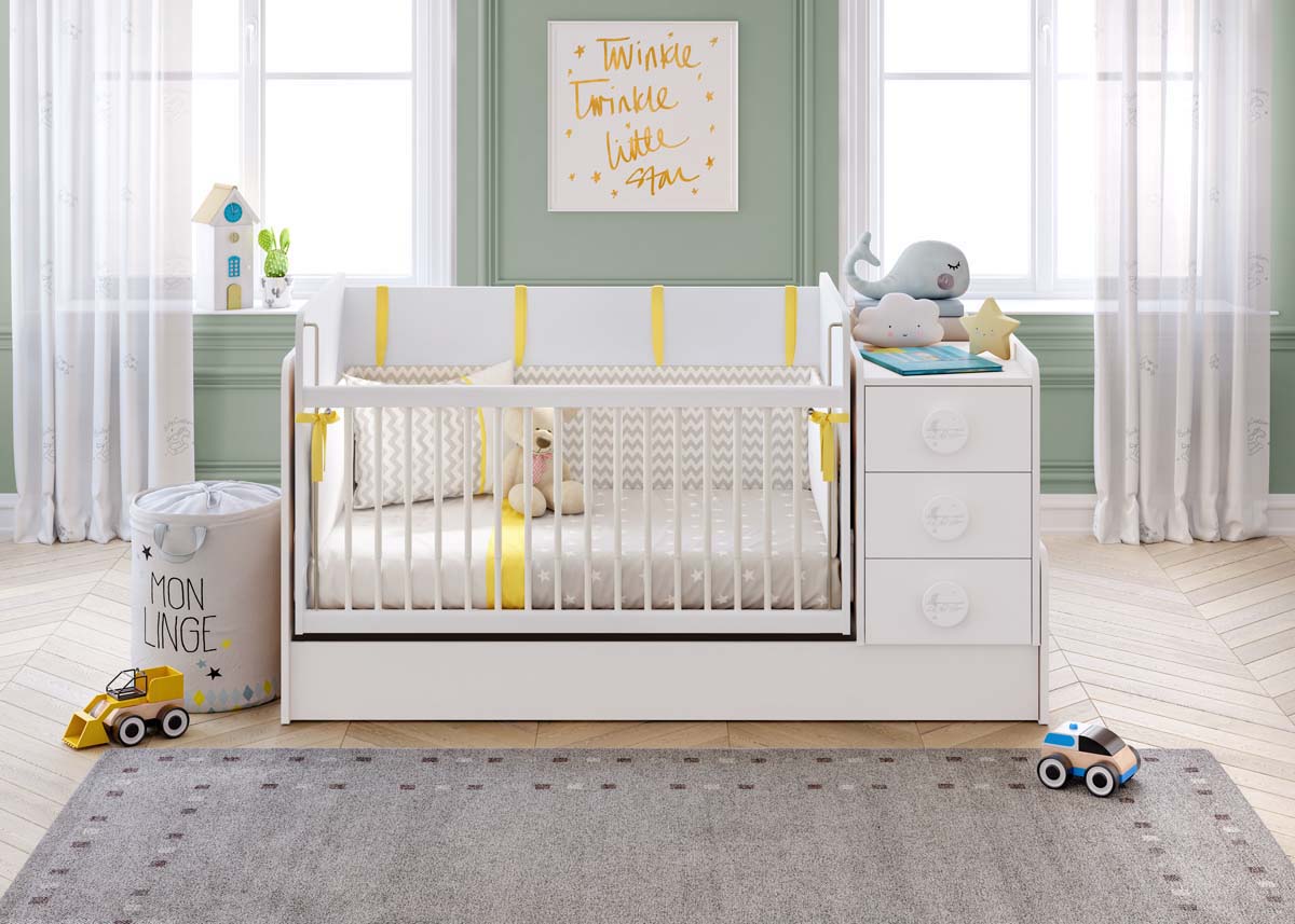 Cilek BABY COTTON Babybett mitwachsend 70x115-70x160cm Weiß