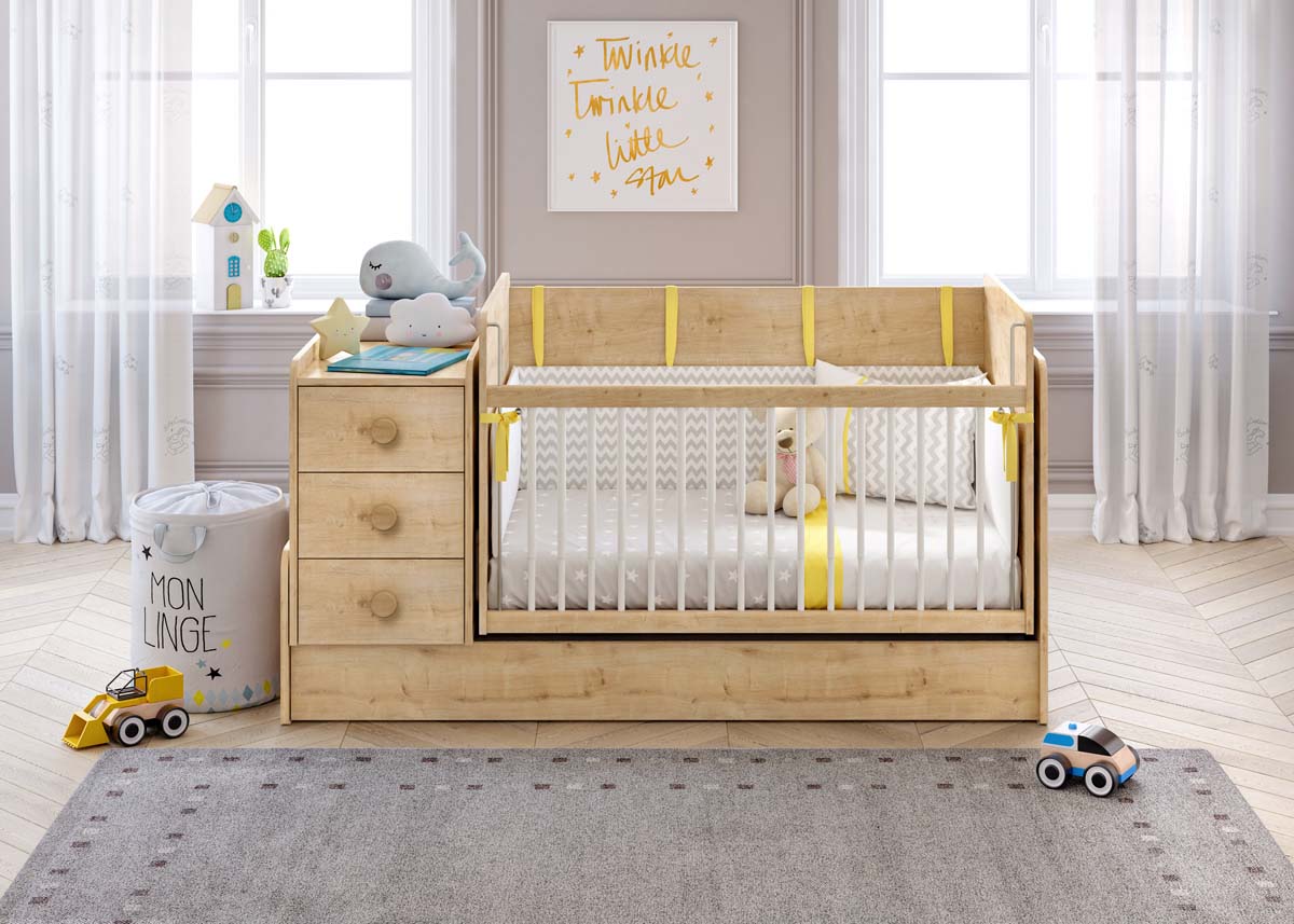 Cilek MOCHA BABY Babybett mitwachsend 70x115-70x160cm Natur