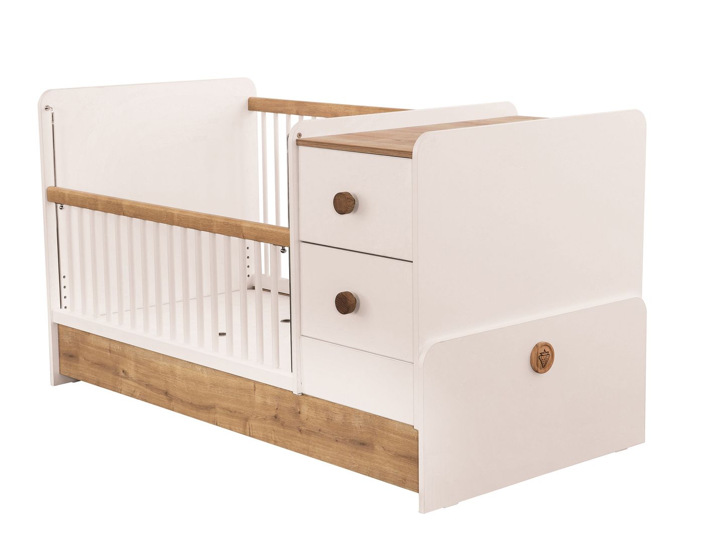 Cilek NATURA BABY Babybett L mitwachsend mit Zubehör Kinderbett Weiß / Natur