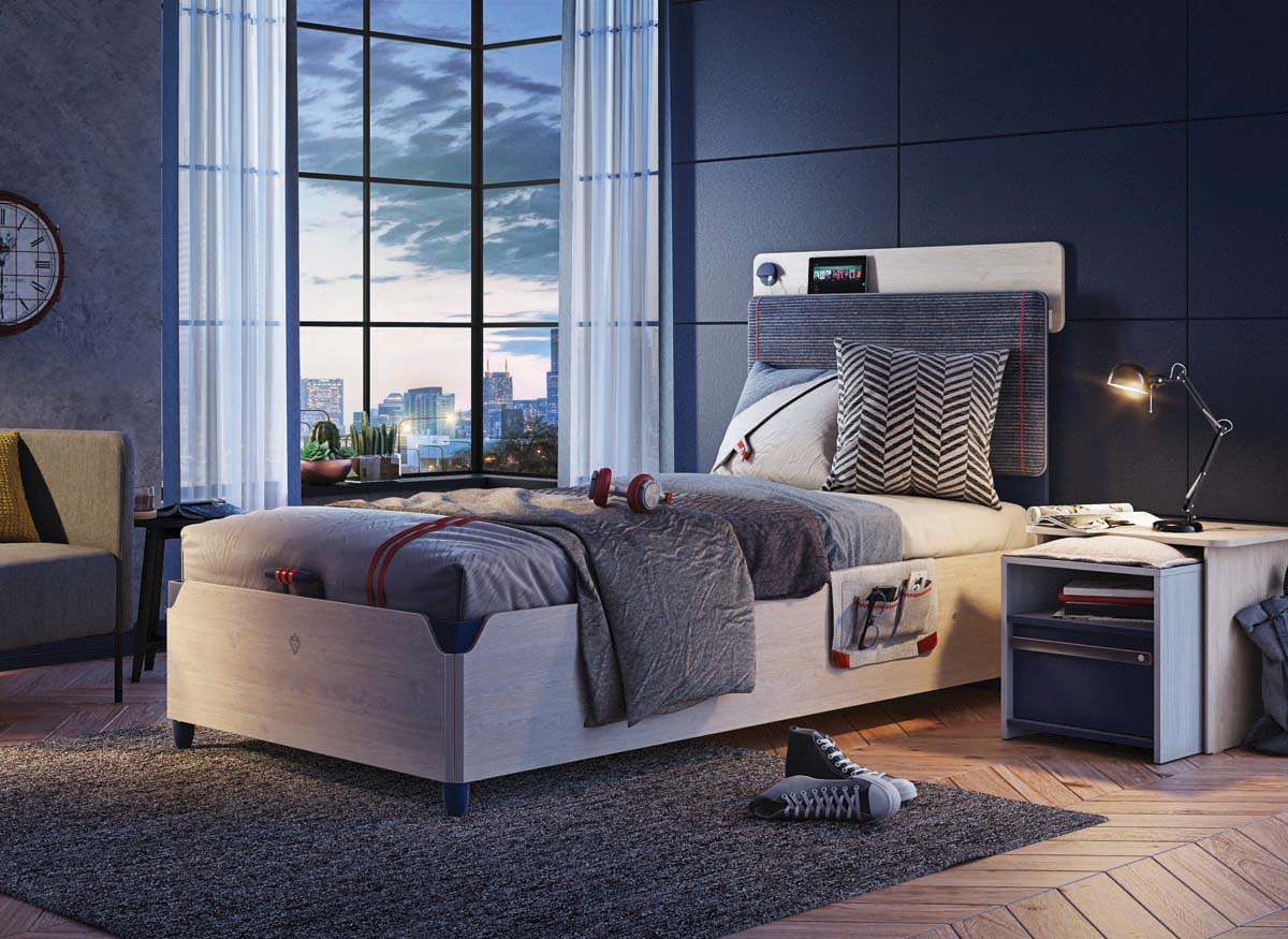 Cilek TRIO Line Bett inkl. Bettkasten 120x200cm Blau / White-Wash