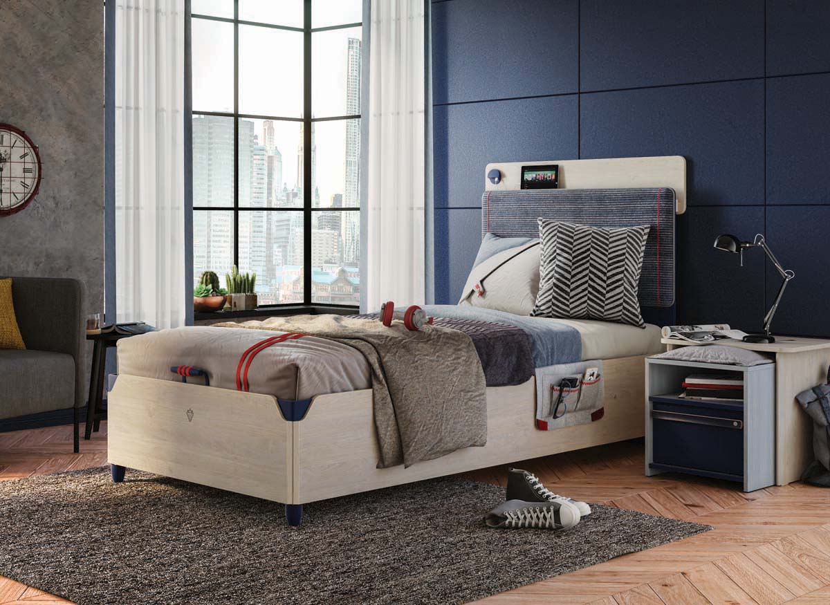Cilek TRIO Line Bett inkl. Bettkasten 120x200cm Blau / White-Wash