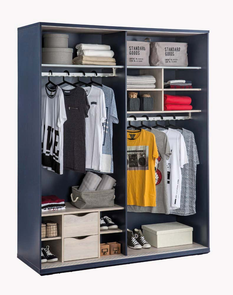 Cilek TRIO Schwebetürenschrank 2-trg. Blau / White-Wash