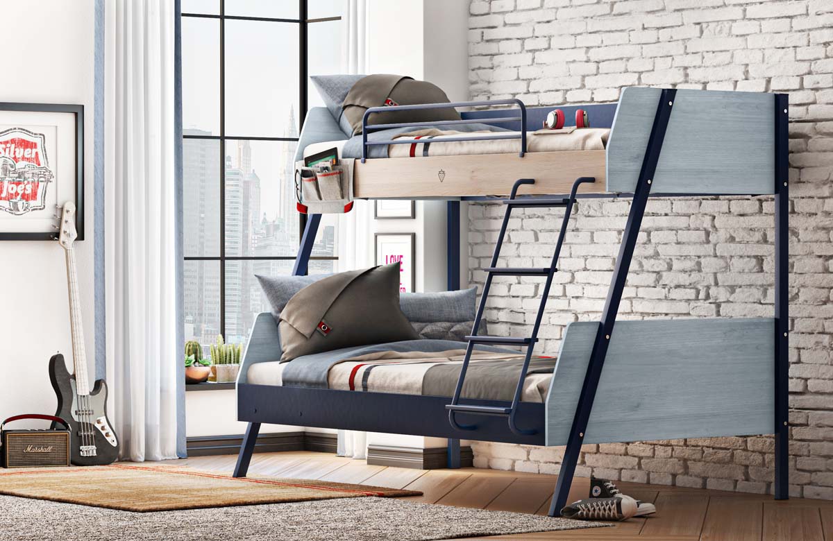 Cilek TRIO Etagenbett 90x200cm / 120x200cm Blau / White-Wash