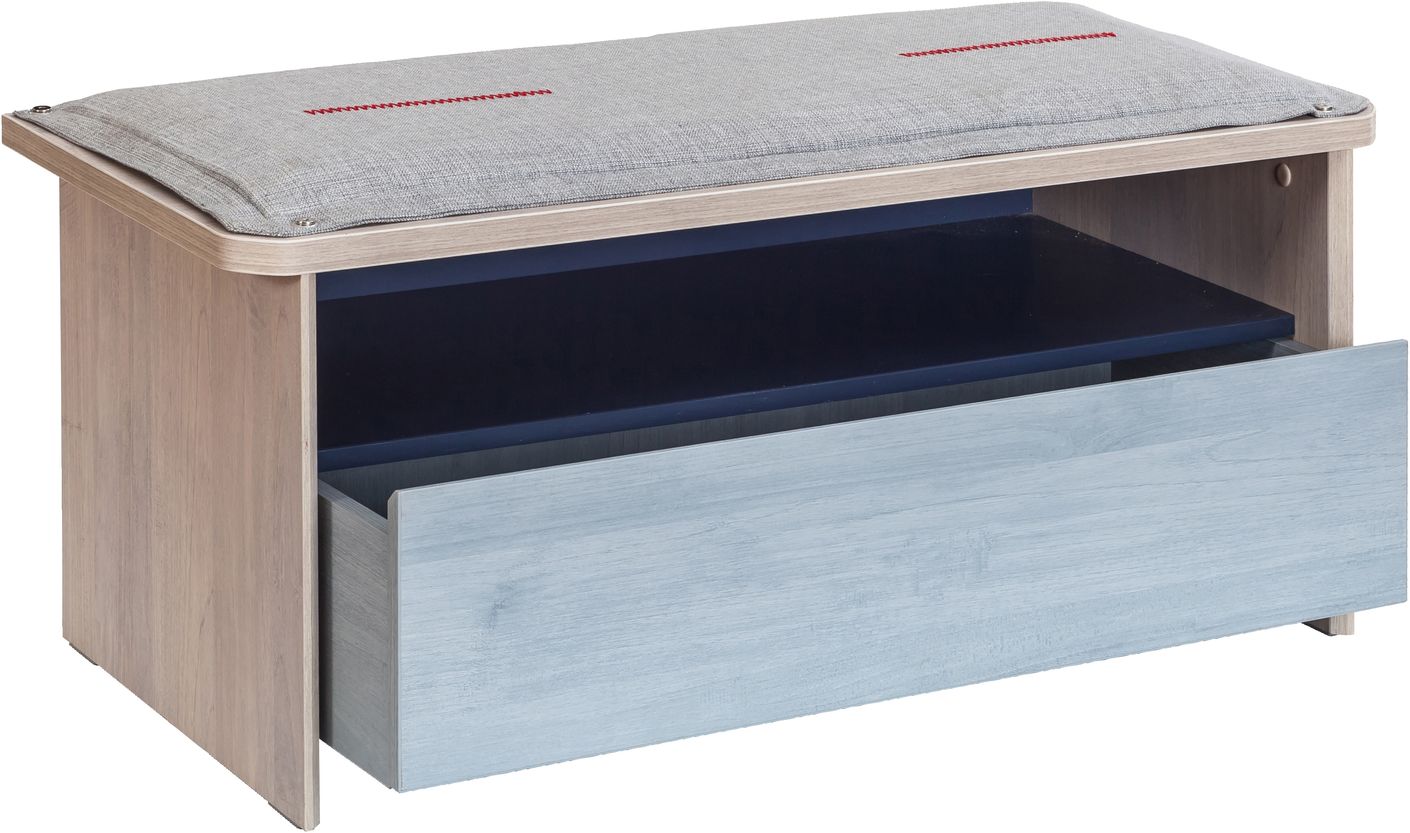 Cilek TRIO Sitzbank Bank Aufbewahrung Kinderzimmer Blau / White-Wash