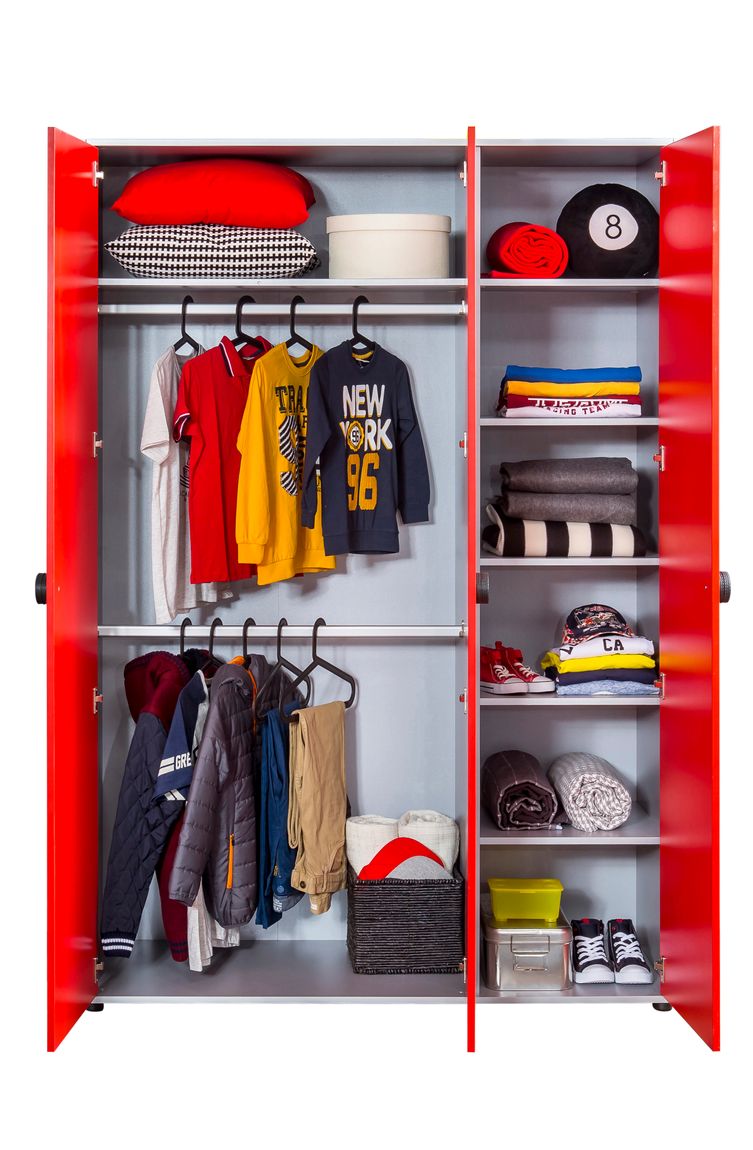 Cilek RACECUP Kleiderschrank Kinderkleiderschrank Schrank Rot / Grau