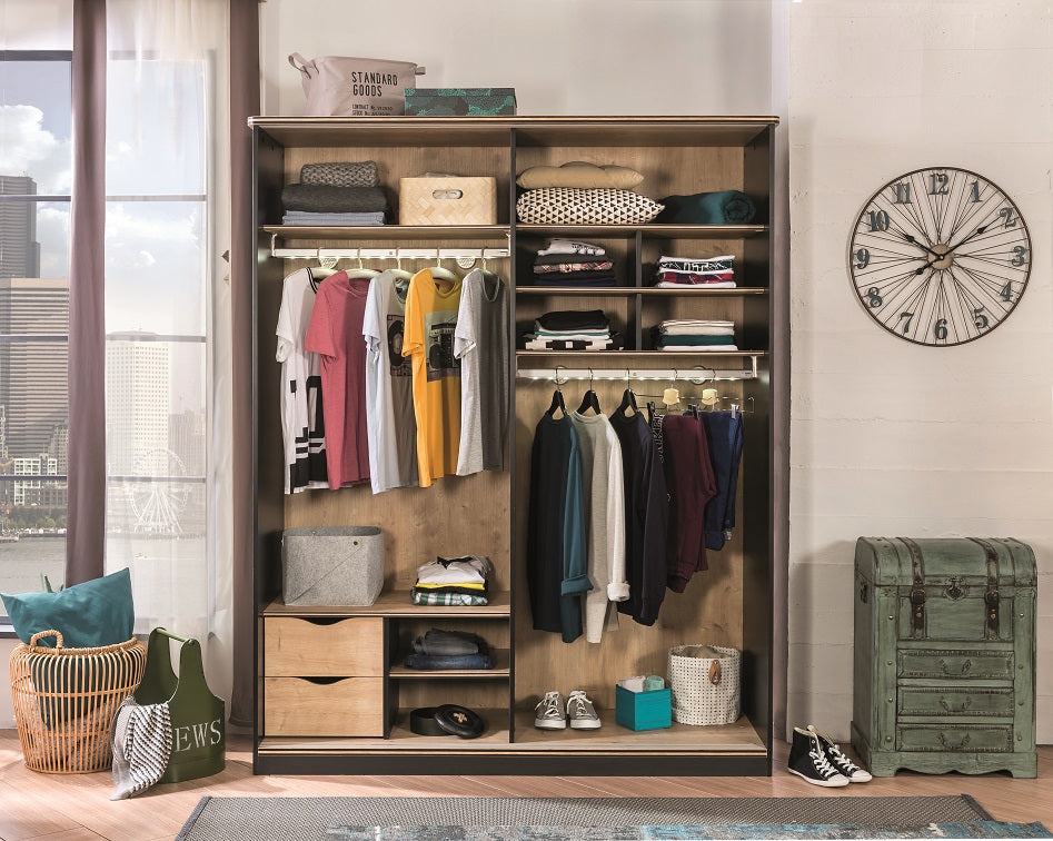 Cilek BLACK Schiebetürenschrank Schwarz / Beige