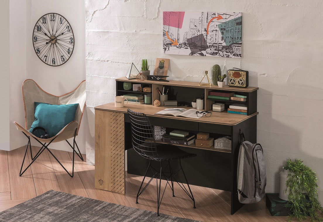 BLACK Breiter Schreibtisch Schwarz / Beige