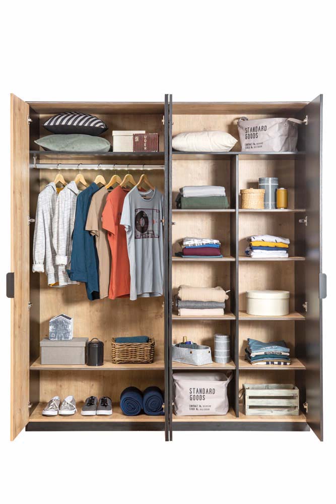 Cilek BLACK Kleiderschrank 4-trg. mit Spiegeltür Schwarz / Beige