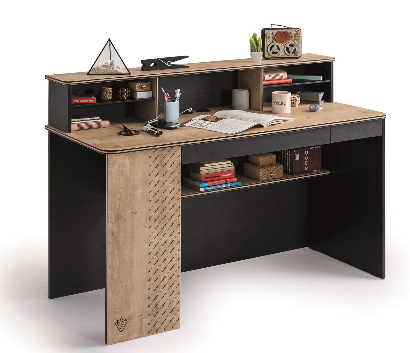 BLACK Breiter Schreibtisch Schwarz / Beige