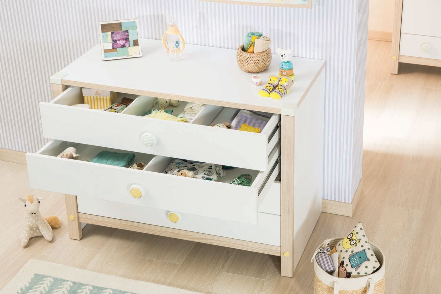 Cilek Montessori Babyzimmer Komplettset 1 Weiß / Grün / Natur