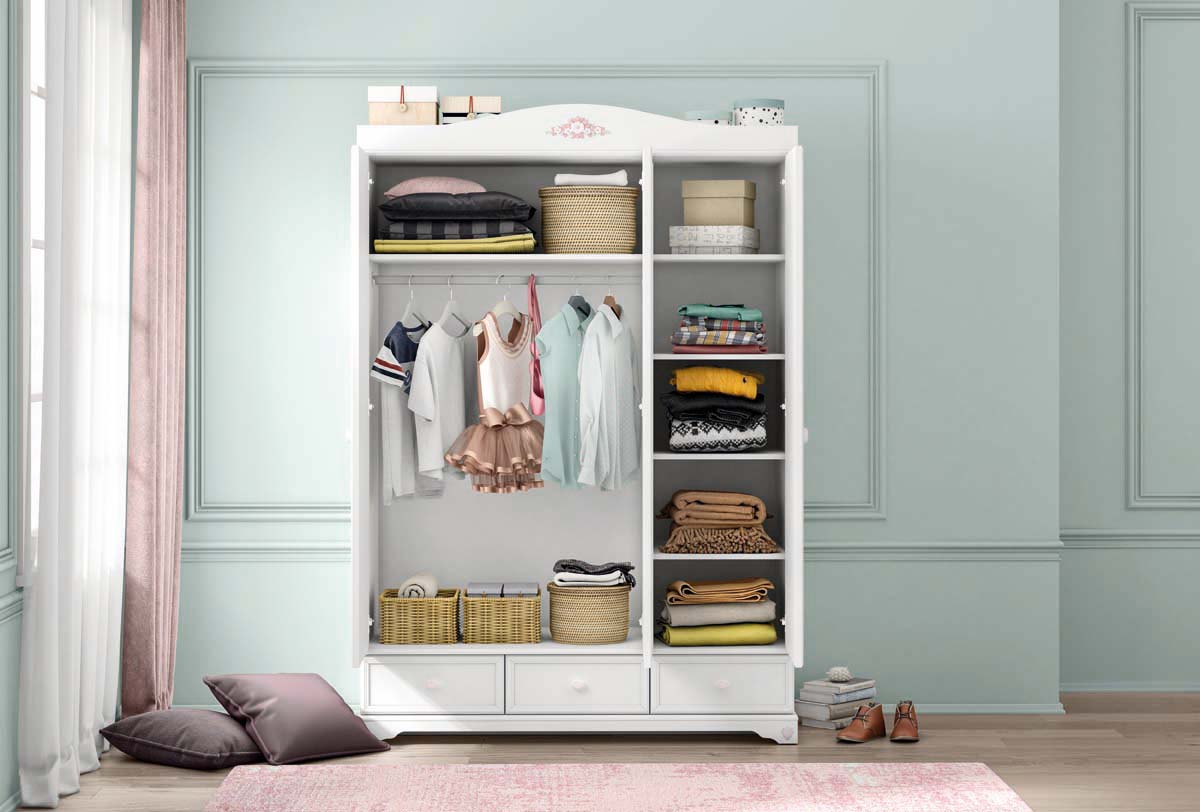 Cilek RUSTIC WHITE Kleiderschrank 3-trg. mit Spiegel Weiß