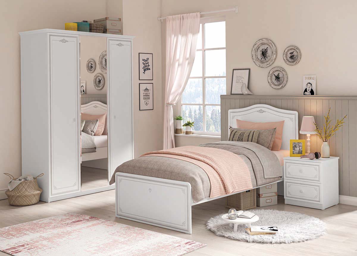 Cilek SELENA GREY Kleiderschrank 3 trg. Weiß