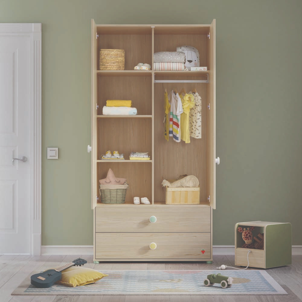 Montessori 2-türiger Kleiderschrank Drehtürenschrank Braun / Grün