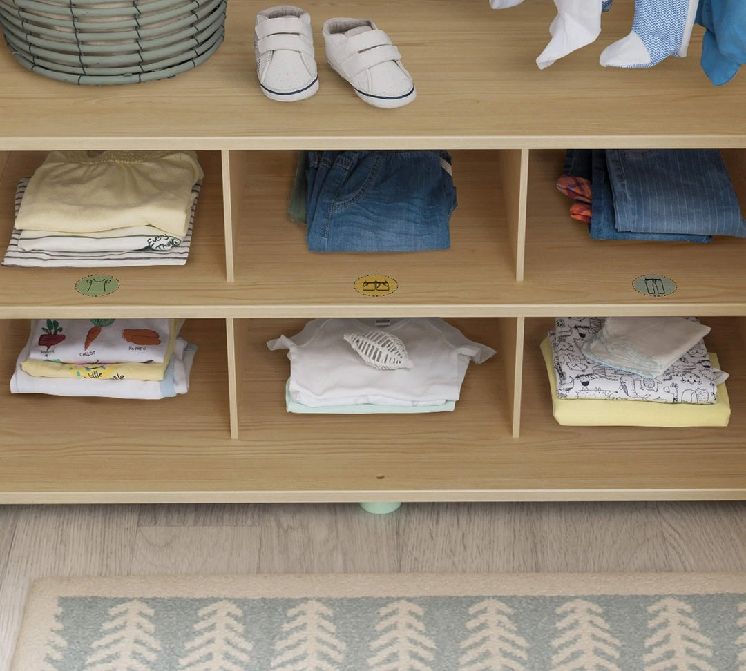 Cilek Montessori Kinderkleiderschrank 3-türig Natur / Grün