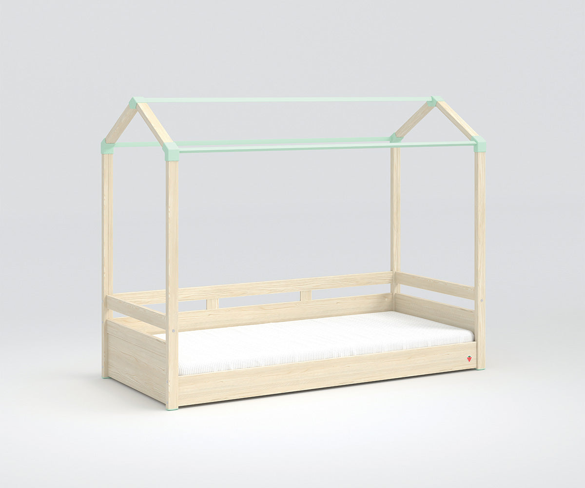 Montessori Hausbett 90x200 cm Braun / Grün