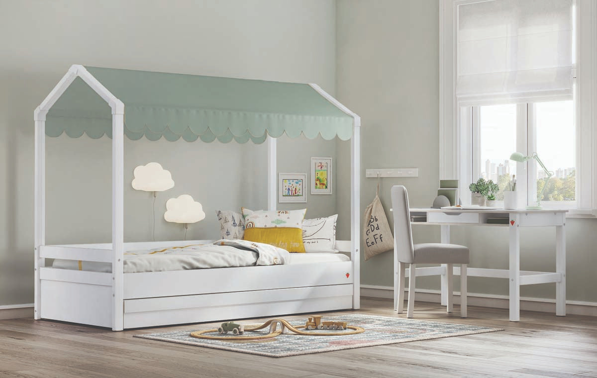 Montessori Hausbett 90x200 cm Weiß