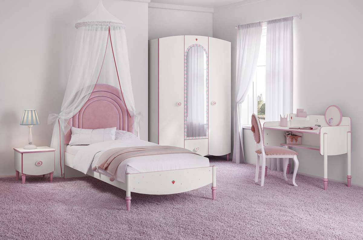 Princess Kinderbett 120x200 cm Weiß / Rosa