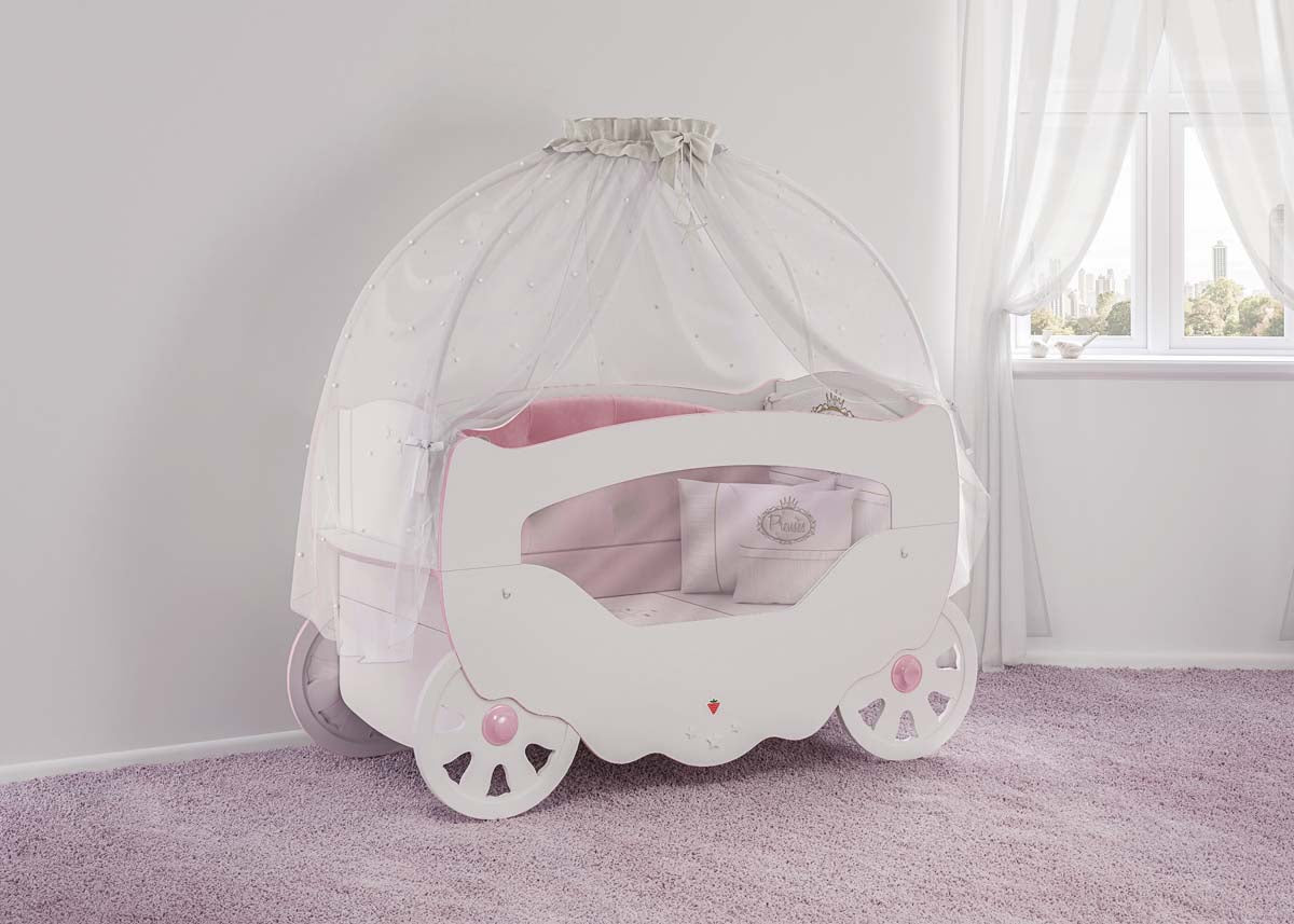 Princess Babybett 70x130 cm Weiß / Rosa