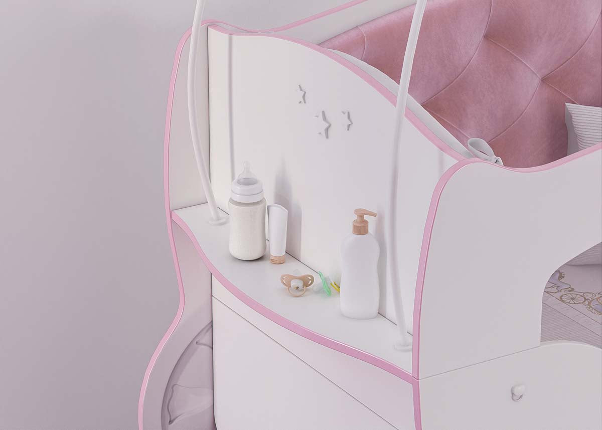 Princess Babybett 70x130 cm Weiß / Rosa