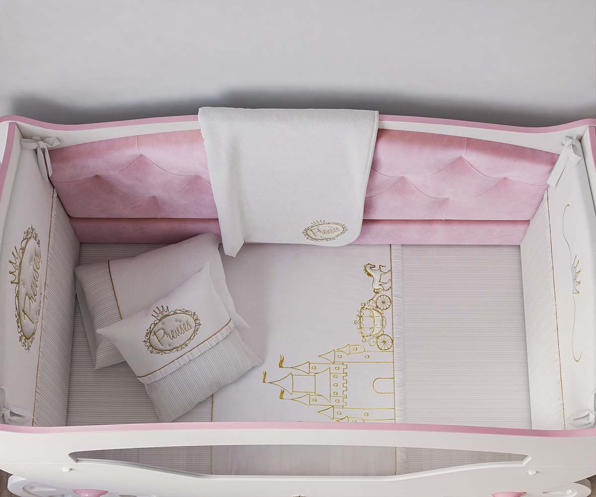 Princess Babybett 70x130 cm Weiß / Rosa
