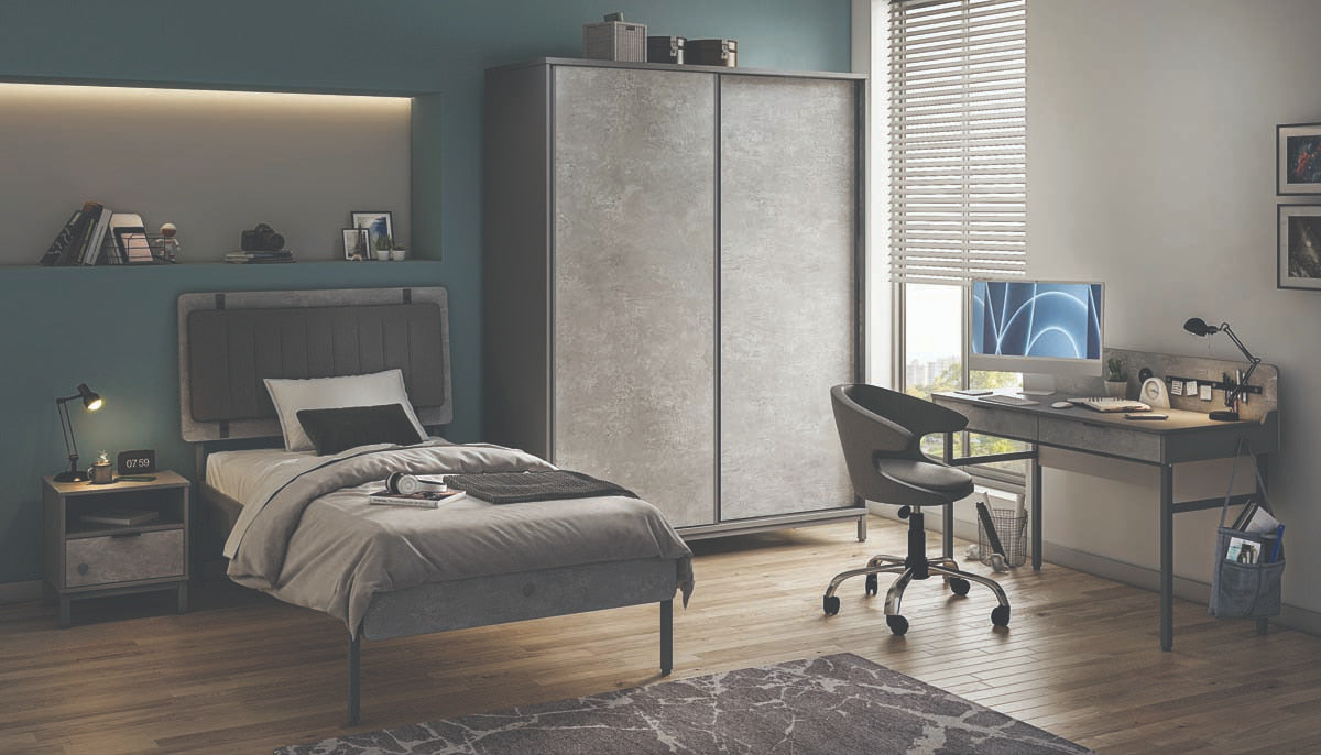 Space Gray Kinderbett mit Kopfteil 100x200 cm Grau