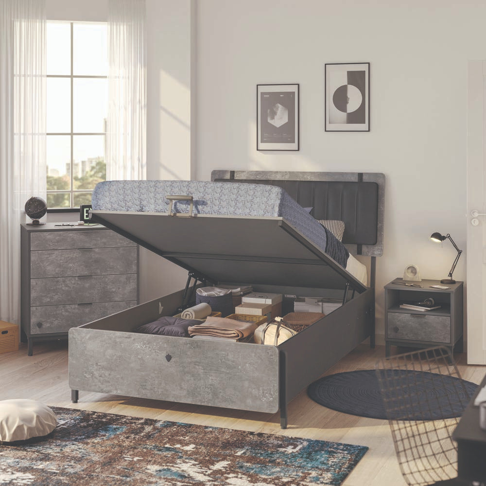 Space Gray Kinderbett mit Bettkasten und Kopfteil 120x200 cm Grau