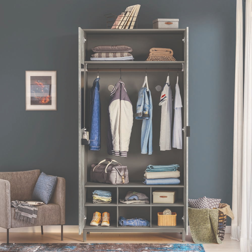 Space Gray 2-türiger Kleiderschrank Grau