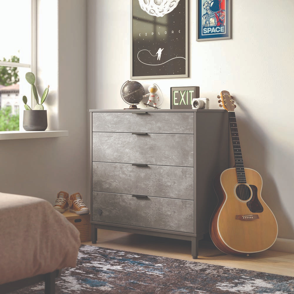Space Gray Kommode mit 4 Schubladen Grau