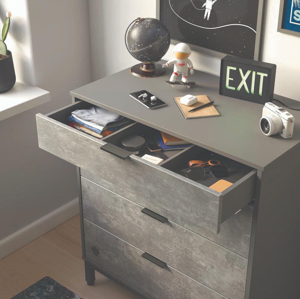 Space Gray Kommode mit 4 Schubladen Grau